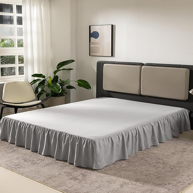 Bed Skirt Queen Size Ruffled Bed Skirt with Split Corners, Queen Bed Skirt 12 Inch Drop, TSUTOMI Queen Size Bed Skirt Light Grey for Ruffled Bed Skirt with Split Corners, Bed Skirt Queen Size