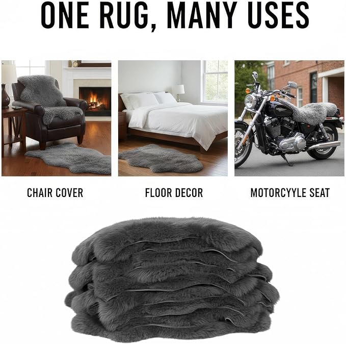 Super Area Rugs Dark Gray Sheepskin Rug - Super Soft Genuine Sheep Skin Fur Rugs - 2x3ft Fluffy Seat Cushion and Chair Cover - Great for Motorcycle Seats