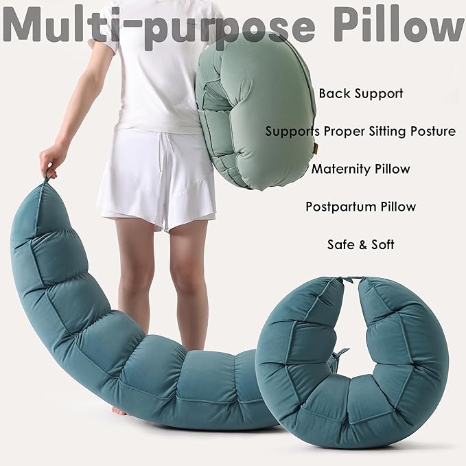 Peallow(Pat. Pend) – Long Round Body Pillow for Adults, Bolster Pillow for Sleeping, Soft and Supportive Pillow for Sleeping & Lumbar Support (Slate Blue,47")