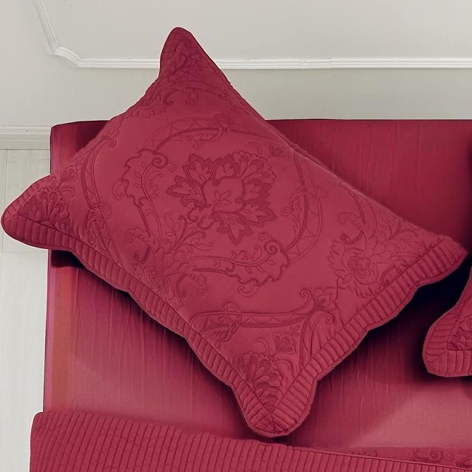 CHIXIN Microfiber Standard Pillow Shams Set of 2 - Quilted Decorative Pillow Covers - Wine Red - Size (20" x 26")
