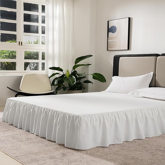 TSUTOMI Bed Skirt Queen Size Ruffled Bed Skirt with Split Corners, 16 Inch Drop Dust Ruffle Bed Skirts with Platform, Gathered Style, 100% Microfiber, Ivory