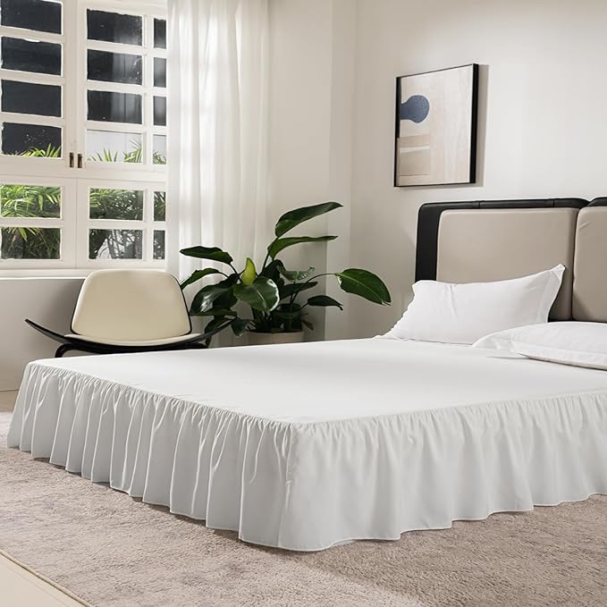 Bed Skirt Twin Size Ruffled Bed Skirt with Split Corners, 16 Inch Drop Dust Ruffle Bed Skirts with Platform, Ivory