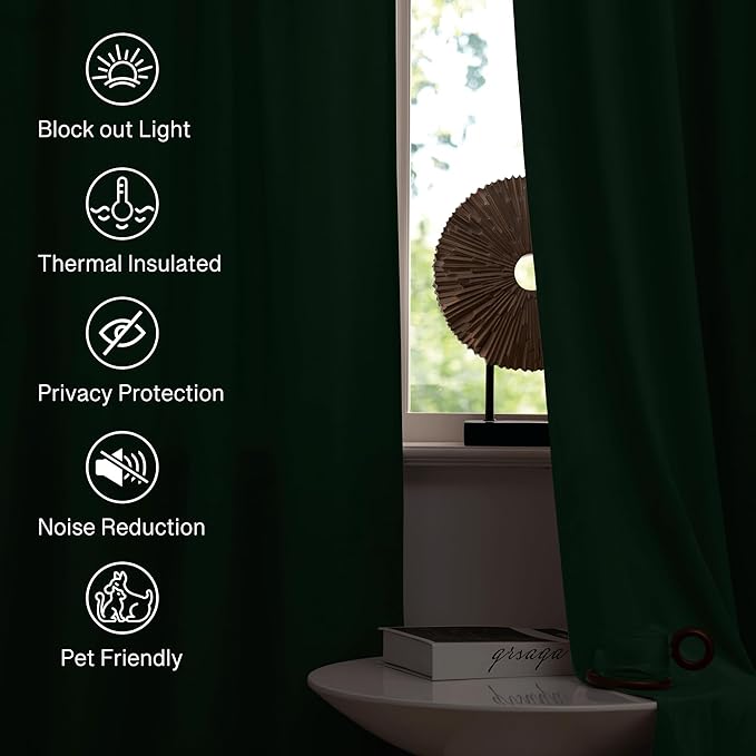 StangH Christmas Dark Green Velvet Curtains - Rod Pocket Short Kitchen Window Curtains 63-inch Length Room Darkening Green Blackout Drapes for Bedroom, W52 x L63, 2 Panels