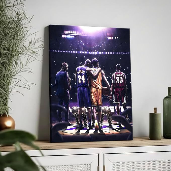 Kobe Bryant Legacy Canvas Wall Art Print Poster, Iconic Inspirational Sports Picture Artwork, Motivational Mamba Mentality Painting Wall Decor for Office Gym Home Living Room Bedroom, Framed 11x14inch