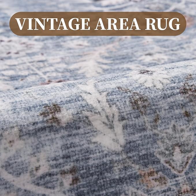 MontVoo-Vintage Area Rug 6X9 Blue Rugs for Living Room-Soft Distressed Printed Rugs for Bedroom-Non Slip Carpet-Machine Washable Rug for Dining Room Living Room Bedside Office