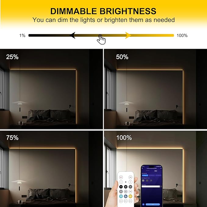 COB LED Strip Lights Warm White,24V Dimmable led Light Strip KIT with Remote and app Control,2700K 32.8FT/2 * 5m 8mm Wide Ra>90 Cuttable Flexible Strip Lights for Bedroom,Wardrobe,Cabinet