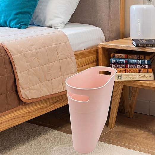ROYFACC Small Trash Can Plastic Bathroom Wastebasket 3.2 Gallon Slim Garbage Container Bin with Handle for Home Kitchen Bathroom Bedroom Office, 2 Pack, Pink