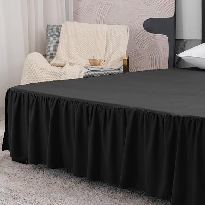 TSUTOMI Black Bed Skirt Twin Size Ruffled Bed Skirt with Split Corners, Twin Bed Skirt 12 Inch Drop,Twin Size Bed Skirt Black for Ruffled Bed Skirt with Split Corners, Bed Skirt Twin Size
