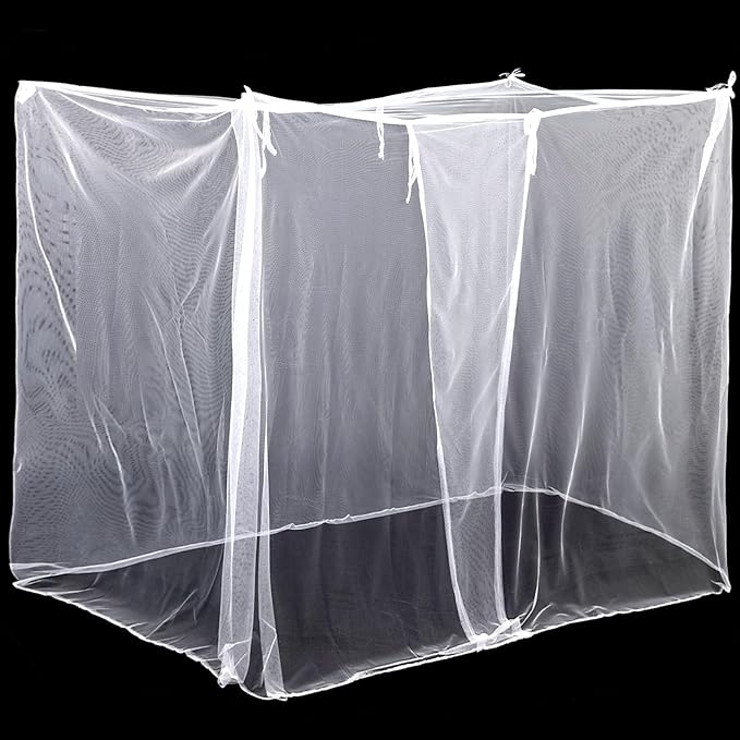 4 Corners Mosquito Net for Mosquiteros para Camas Bed Canopies Netting Bed Drapes Rectangular Mosquito Mesh for Camping Home Outdoor Travel(White,L75 X W47 X H59 Inch,1 Opening)