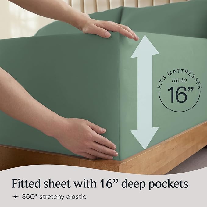 LuxClub 4 PC King Sheet Set, Deep Pockets Wrinkle Free Cooling Bed Sheets Hotel Bedding for Women, Men, Includes 1 Fitted Sheet, 1 Flat Sheet and 2 Pillowcases-Soft Tree Moss Green