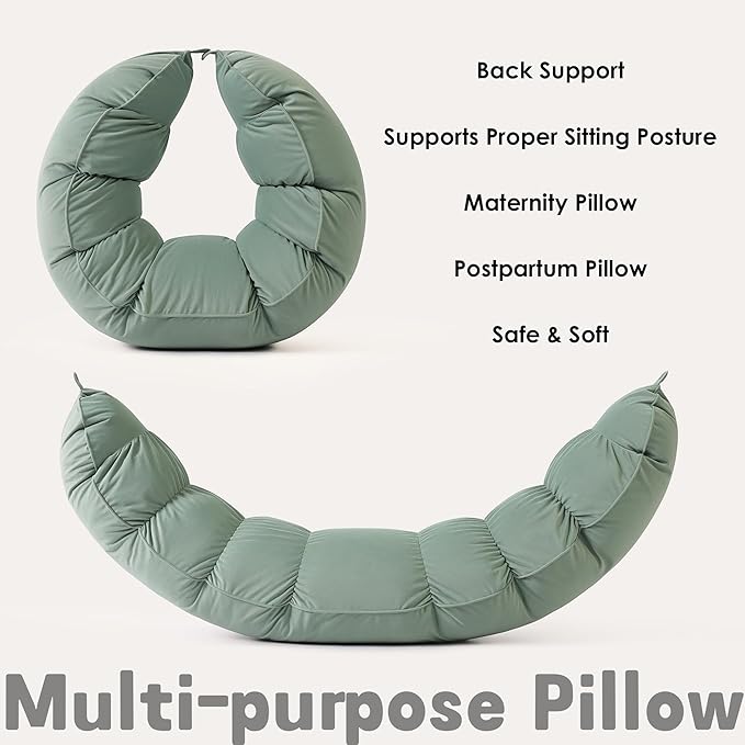 Peallow(Pat. Pend) – Long Round Body Pillow for Adults, Bolster Pillow for Sleeping, Soft and Supportive Pillow for Sleeping & Lumbar Support(Willow Green,59")
