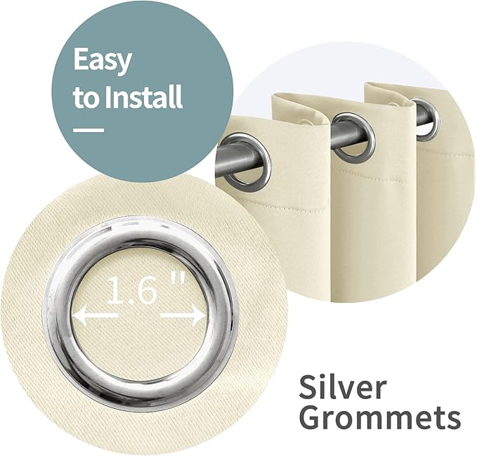 BGment Short 100% Blackout Curtains for Bedroom, Thermal Insulated Energy Efficiency Noise Reducing Grommet Curtains 54 Inch Length with Liner for Small Window 2 Panels Each 42 Inch Wide, Cream