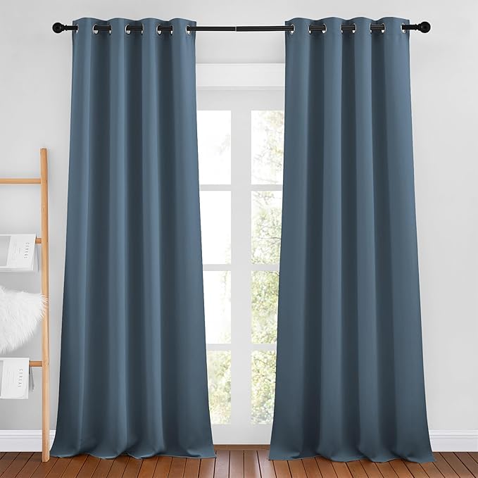 NICETOWN Smoky Blue Curtains 96 inches Long, Grommet Thermal Insulated Blackout Curtains Privacy Window Treatments for Boys Room/Living Room, W46 x L96, 2 Panels