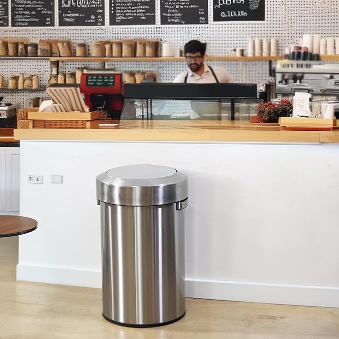 iTouchless Titan 17 Gallon Swing Open Trash Can, Stainless Steel Self-Balance Flip Top Lid Commercial Grade 64 Liter Garbage Can is Perfect for Business, Restaurant, Office and Kitchen