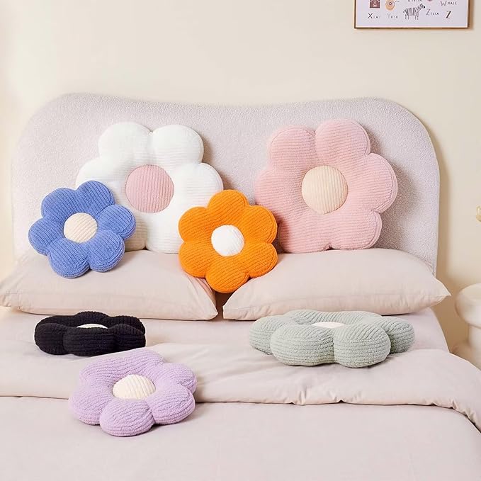 Kcvvcr Flower Pillow, Cute Daisy Decorative Pillow for Bed, Soft Home Decor Floor Seating Cushion (Orange, 14.9 Inches)