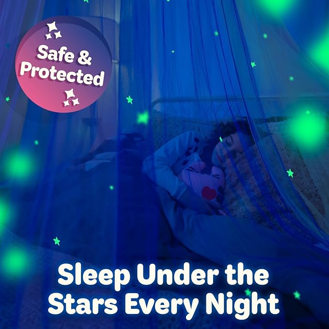 Pink Bed Canopy for Girls with Glowing Stars - Premium Canopy Bed Curtains | Fits Single, Twin, Full, Queen Size Kids Bed, Princess Netting Room Decor, Ceiling Tent to Cover Toddler, Canopy for Bed