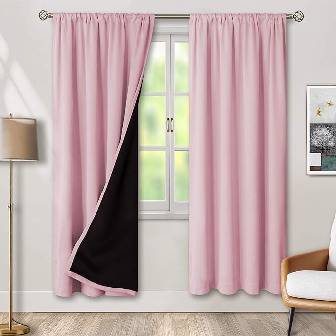 BGment 100% Blackout Curtains for Bedroom 72 Inch Long, Full Room Darkening Soundproof Heavy Thermal Insulated Bedroom Window Drapes with Rod Pocket, 2 Panels, 52 x 72 Inch, Pink