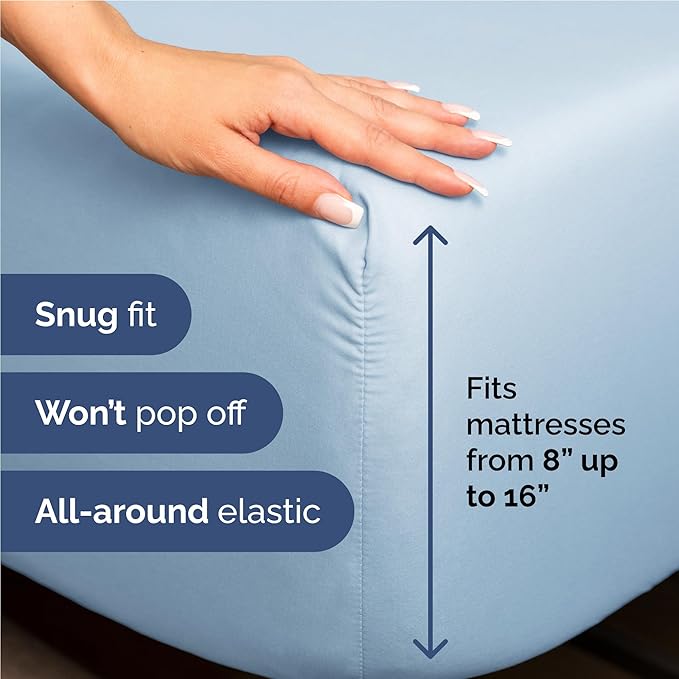 Full 6 Piece Sheet Set - Cooling, Comfy & Breathable - Hotel Luxury Bedding, Includes Fitted Sheet for Women, Men, Kids & Teens - 1 Flat, 1 Fitted Sheet, 4 Pillowcases with Deep Pockets - Baby Blue