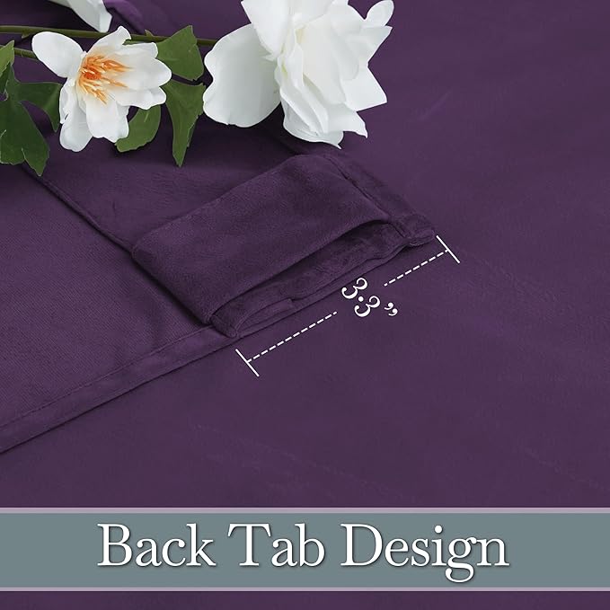 RYB HOME Purple Velvet Curtains 96 inches Length, Back Tab & Rod Pocket Soft Fabric Blackout Thermal Insulated Curtains & Drapes for Bedroom Dining Room, Purple, W 52 x L 96, 2 Panels Set