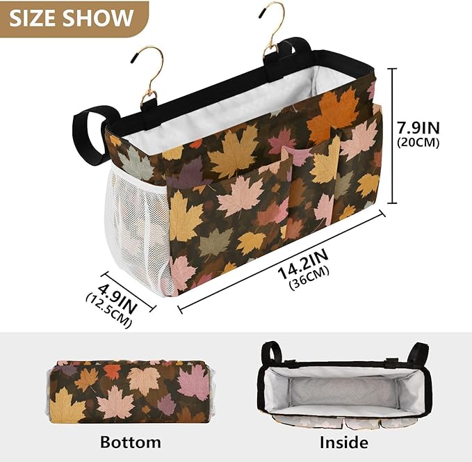 Bedside Caddy Hanging Bunk Bed Caddy Bed Organizer Hanging Pocket with 2 Hooks Bedside Storage Organizer Pocket Bag Holder Various Maple Leaves