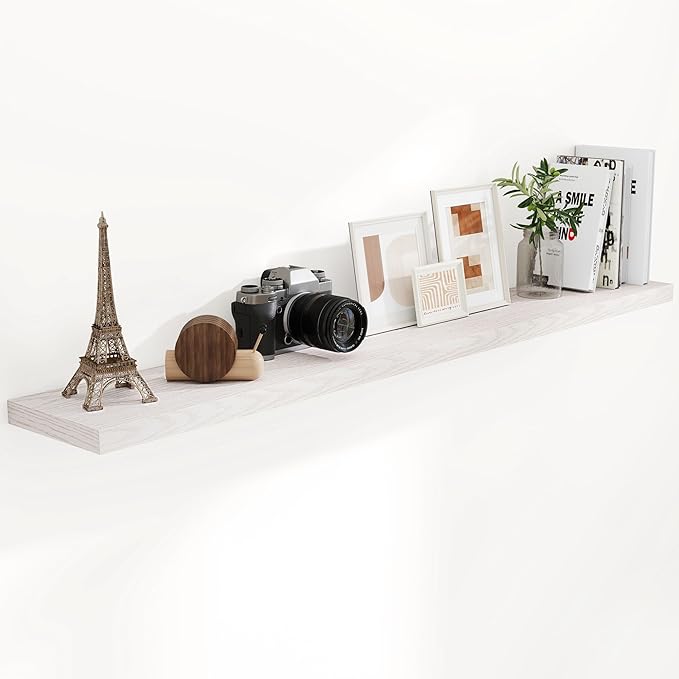 Fun Memories 72 Inch Floating Shelves for Wall, 72x9.3 Large Floating Shelf for Bedroom, Kitchen, Bathroom, Wall Mounted Rustic Wood Shelves with Invisible Bracket for Books, Decor, Brich