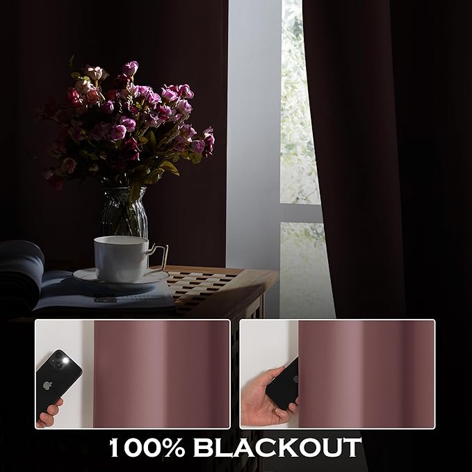 KGORGE Anti Dust Soundproof 100% Blackout Curtains 4 Layers Heavy Duty Energy Efficiency Window Curtains for Living Room Baby Bedroom Home Office Studio, Wide 52 x Long 95 inches, Dusty Rose, 2 Panels