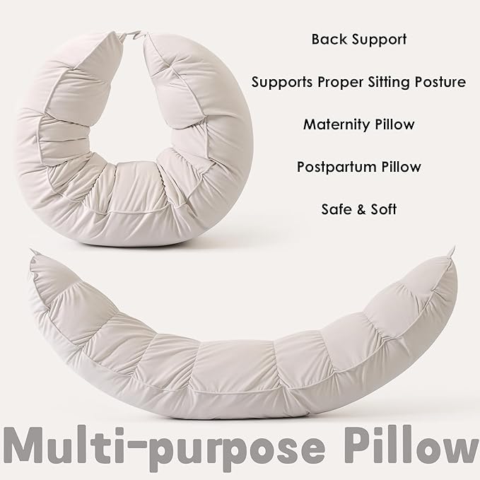 Peallow(Pat. Pend) – Long Round Body Pillow for Adults, Bolster Pillow for Sleeping, Soft and Supportive Pillow for Sleeping & Lumbar Support (Misty White,59")