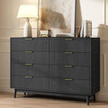 CARPETNAL Fluted 8 Drawer Dresser for Bedroom, 55" Wide Wooden Chest of Drawers with Rounded Corners, Gold Handles, Modern Storage Organizer for Bedroom, Hallway(Black)