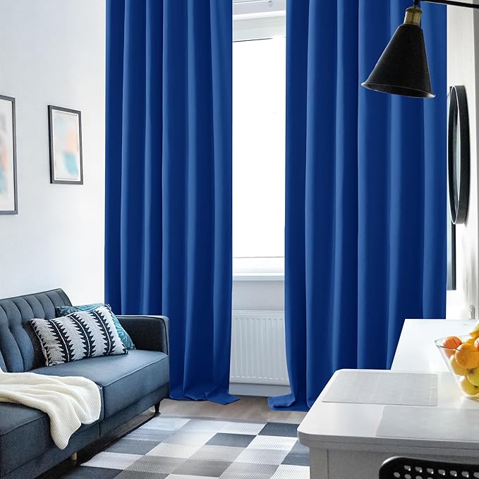 Deconovo Blackout Curtains, Thermal Insulated, W52 x L54 2 Panels, Back Tab, Machine Washable, Room-Darkening Drapes for Bedroom/Living Room Royal Blue
