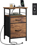 WLIVE Nightstand with Charging Station, End Table with 2 Fabric Drawers for Storage, Small Bedroom Dresser, Bed Side Table, 2 USB Ports and 2 Outlets, Easy Assembly, Rustic Brown