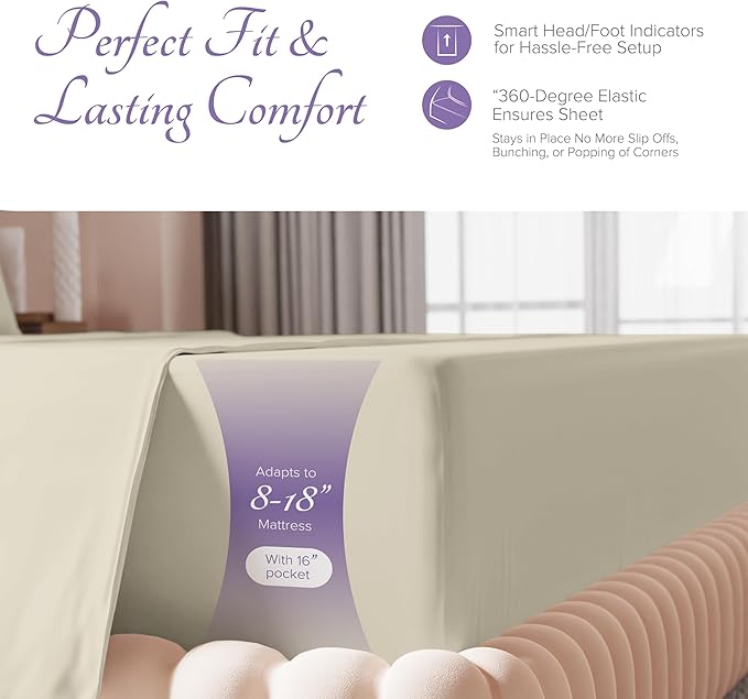 Carressa Linen California King Egyptian Cotton Sheet Sets - 600 Thread Count Cal King Cotton Sheet Set (4 PC, Beach Sand), Extra Soft, Cooling, 16" Deep Pocket Sateen Weave Luxury Hotel Bed Sheets Set