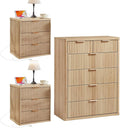LEYAOYAO 42" Tall Fluted Dresser and 3 Drawers 23" Nightstand Set of 2, Wooden Dresser & Night Stand with Charging Station, 3 Piece Bedroom Furniture Set, Wood Chest of Drawer for Living Room,Natural