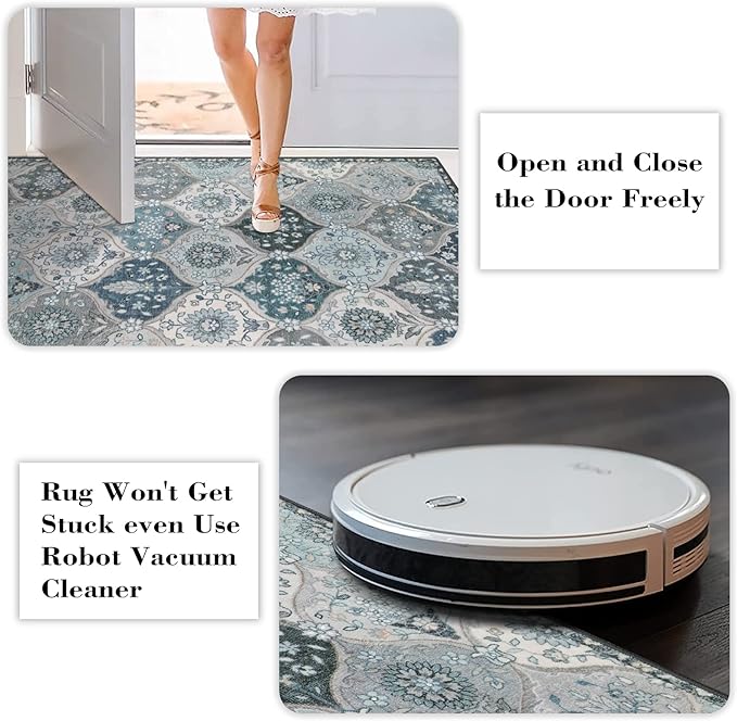 Lahome Moroccan Trellis Washable Round Area Rug, Soft Round Rugs 6ft Ultra-Thin Non-Slip, Vintage Large Circle Carpet for Bedroom Living Room Kitchen Nursery, Blue