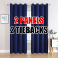 MIUCO 1 Pair Thermal Insulated Grommet 52-Inch-by-84-Inch Blackout Window Curtain Panels with 2 Tie Backs, Navy Blue