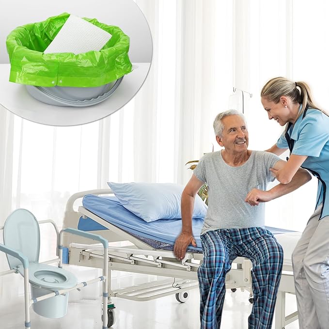 BOOWOO Bedside Commode Liners with Absorbent Pads,100 Disposable Commode Bags and 100 Pads, Scented Adult Potty Chair Liners, Portable Commode Poop Bags for Commode Chair, Bedpan, Bucket Toilet