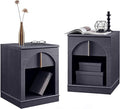 ACCOHOHO Modern Night Stand Set 2 with Arched Panel,18" Wooden nightstand with Charging Station,Bedside Table with Drawer Storage,Side End Table with Open Shelf for Bedroom,Living Room,Black