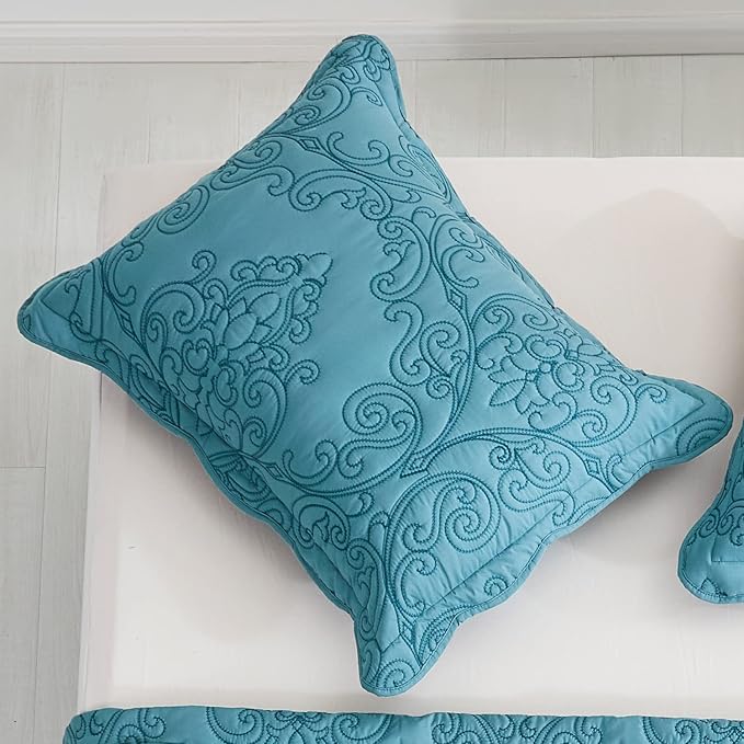 CHIXIN Microfiber King Pillow Shams Set of 2 - Decorative Quilted Pillow Covers - Lagoon - Size (20" x 36")