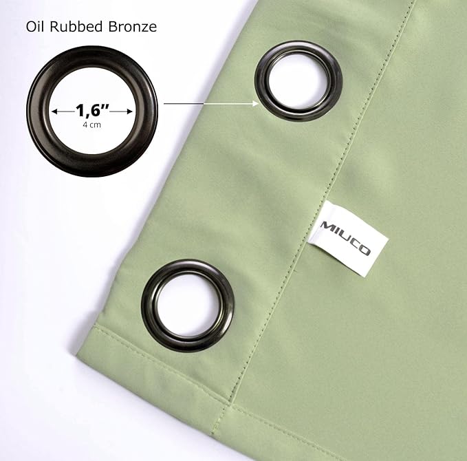 MIUCO Room Darkening Soild Grommets Blackout Curtains Panels for Doors Window Curtains 8 Eyelets Set of 2 52 Inch Wide 95 Inch Long Sage, Bonus 2 Tie Backs Included