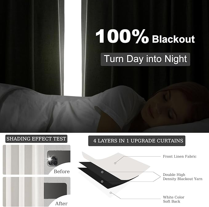 Topfinel Extra Long Total Blackout Linen Curtains 108 Inches Long for Living Room Large Window with Hooks Rings, Pinch Pleated Cold Blocking Acoustic Heavy Ivory Track Curtains 2 Panels 9 FT