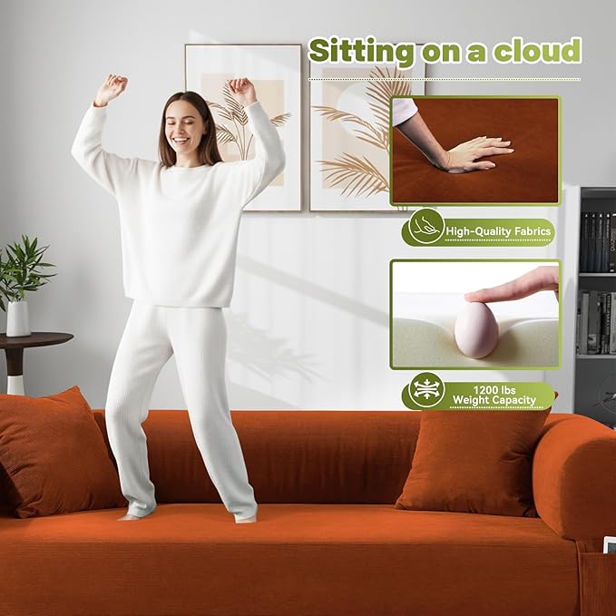 Convertible Futon Sofa Bed,80" Folding Pull Out Couch Bed with Storage,Queen Sleeper Sofa Bed,Compressed Couch in a Box,Corduroy Boneless Couches for Living Room,Orange