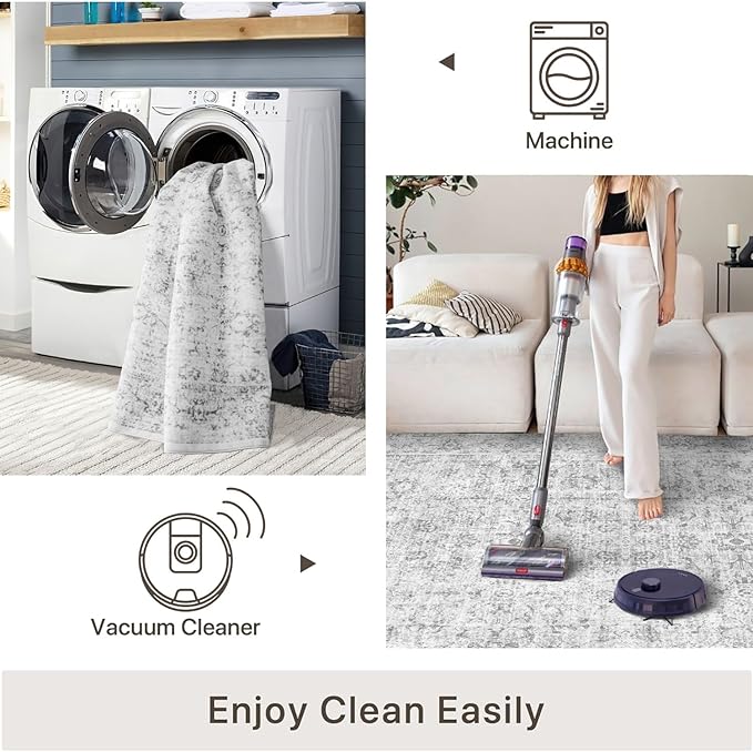 3x5 Rug, Small Area Rug for Living Room, Bedroom, Kitchen, Machine Washable Non-Slip Throw Rug, Vintage Distressed Floral Carpet for Entryway Nursery Dinner Room - Durable (Grey)