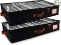 HOMELUX THEORY 2pc Under Bed Storage Containers, Bedroom Under the Bed Drawer Storage Organizer with Bins and Lids, Medium Underbed Clothes Storage Box Ideal for Blanket, Fabric, & Shoes (Black)