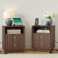 Nightstand Set of 2 with Charging Station, Mid Century Modern Nightstand with Arched Design,Minimalist End Table with Wood Grain Texture, Bedside Table for Bedroom Living Room, Walnut