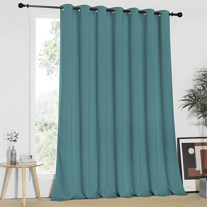 NICETOWN 95 inches Patio Door Curtains - Thermal Drapes Sliding Door Blinds for Hotel and Office, Blackout Shade for Curtain Rods (Sea Teal, W100 inches)
