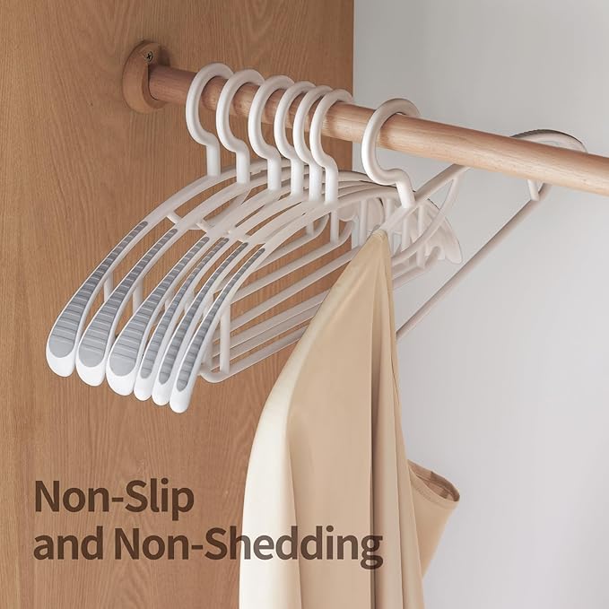 10 Pack Non-Slip Hangers, Heavy Duty, Durable, No Shoulder Bump Wide Plastic Hanger with Rubber and Horizontal Bar for Closet, Coats, Pants, Shirts, White (10 Pack 16.3 inch)