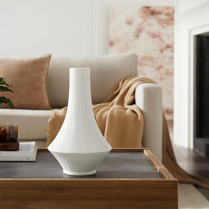 RONDURE 12.3" Modern Ceramic Table Lamp, Modern Bedside Lamps for Bedroom, Living Room and Nightstand, White Translucent Ceramic Shade, Warm Ambient Lighting, Corded, Bulb Included