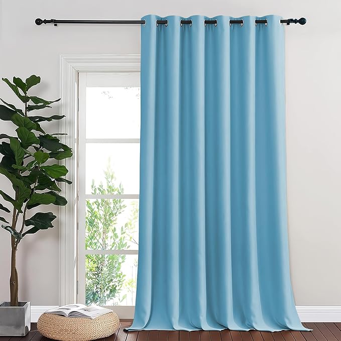 NICETOWN Blackout Sliding Glass Door Curtains, Room Darkening Thermal Insulated Curtains for Living Room Bedroom, Extra Wide Window Drapes, 1 Panel, W80 x L118, Teal Blue