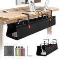 No Drill Under Desk Cable Management Tray, 36" Cord Organizer with Clamp, Fabric Cable Management for Standing Desks, Ideal for Home & Office - Black
