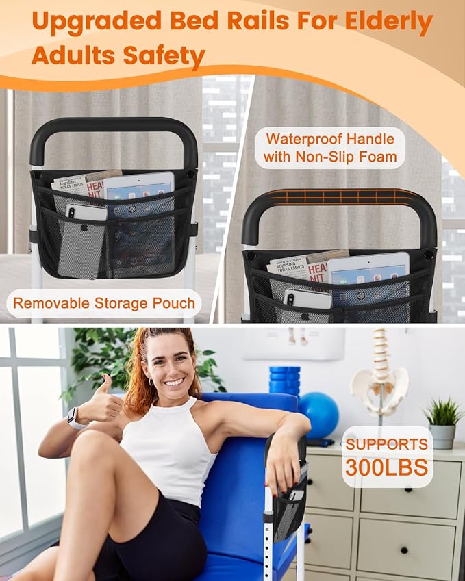 Yetulike Bed Rails for Elderly Adults Safety - Adjustable Bed Assist Rail for Seniors - Stable Beds Side Rails with Storage Bag & Fixing Strap, Fit King Queen Full Twin