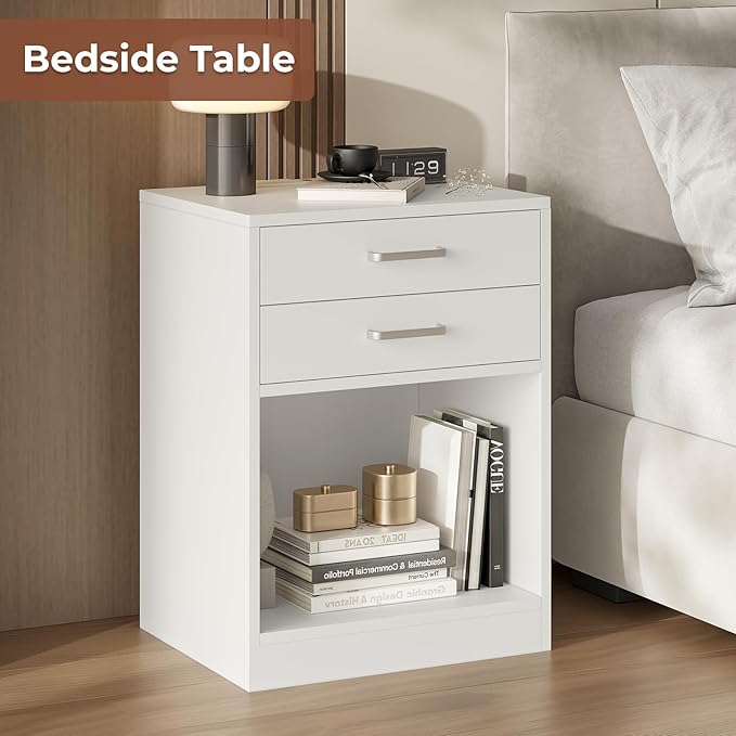 ADORNEVE Nightstands Set of 2,White Night Stand with Charging Station & Drawers,Night Stands for Bedrooms 2